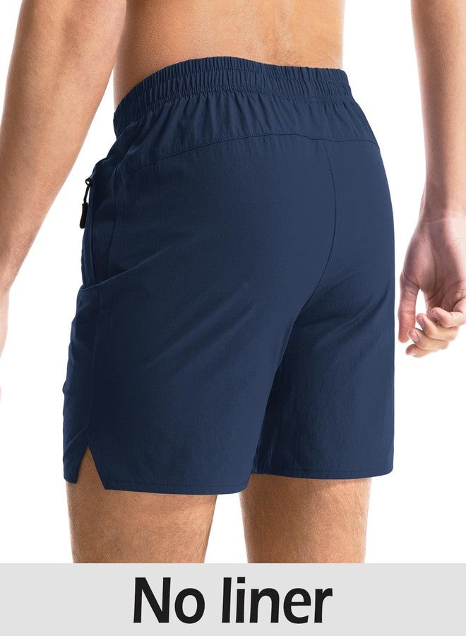Aolesy Men's Gym Shorts 5 Inch Quick Dry Workout Running Shorts with Zipper Pockets Lightweight Sports Athletic Shorts for Men Navy Blue - Image 2